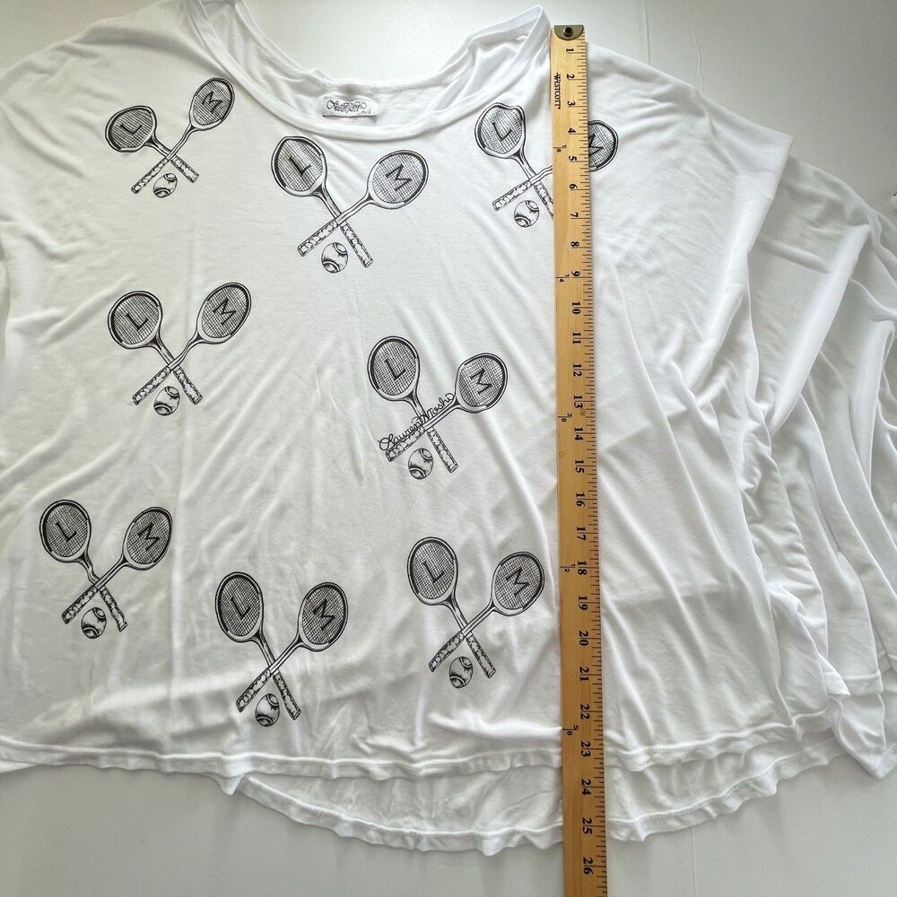 Lauren Moshi NEW Angel Oversized T-Shirt w/ Mini Tennis Rackets Size M/L White - Picture 7 of 11